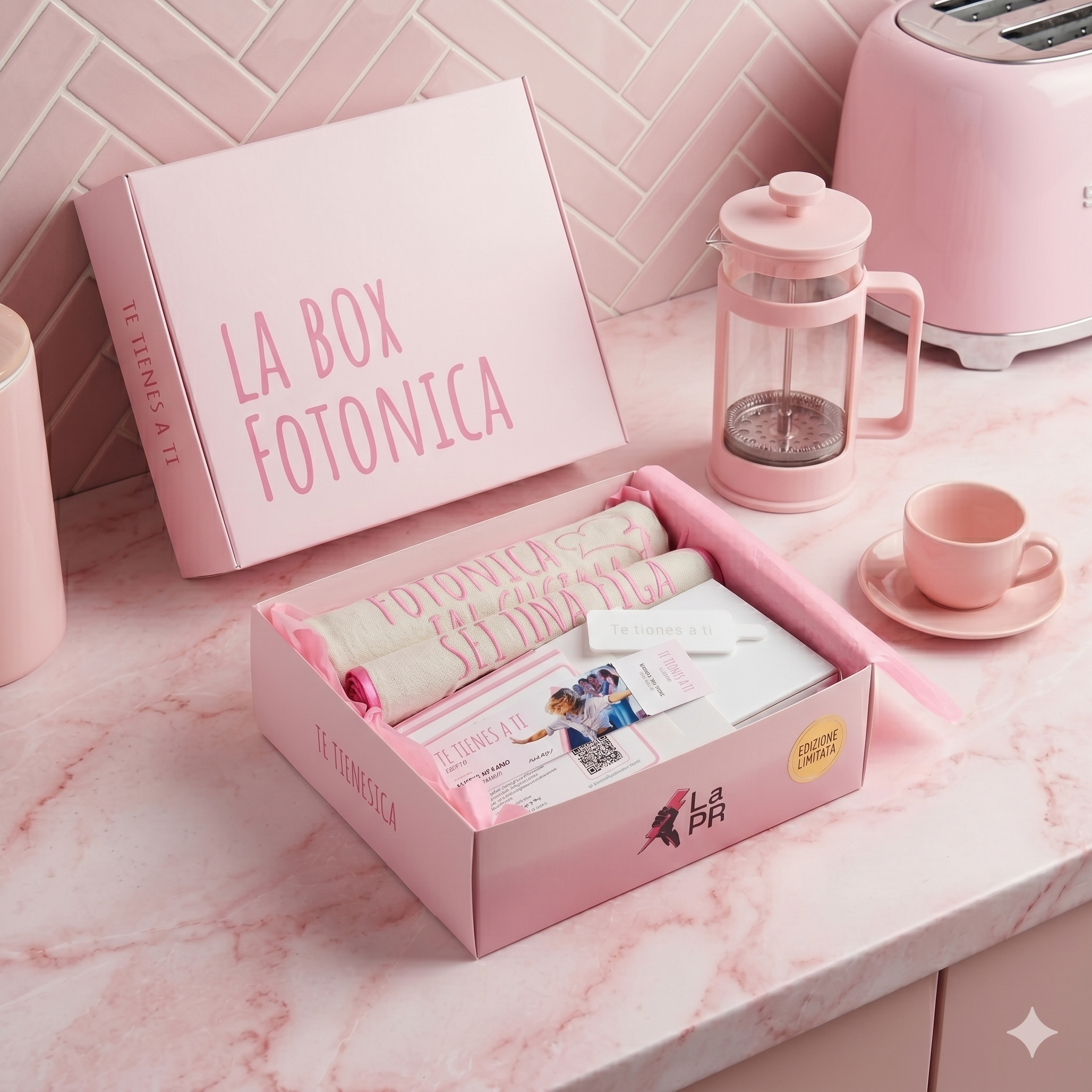 La Box Fotonica in ambientazione cucina rosa